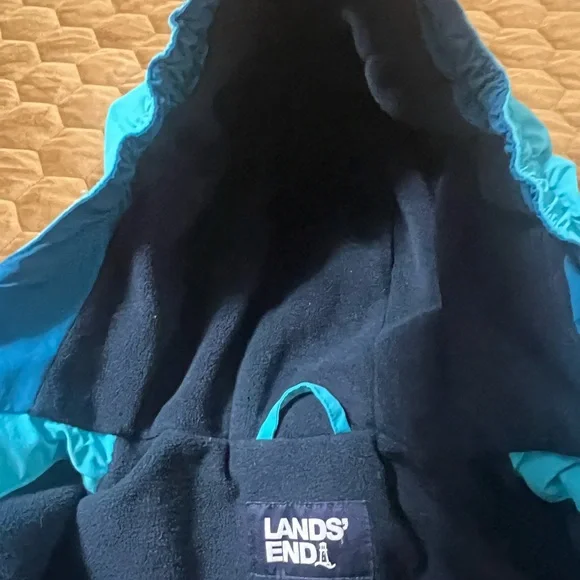 Lands' End Kids' Medium Size 8 Two-Tone Blue Waterproof Raincoat Winter - Picture 9 of 14